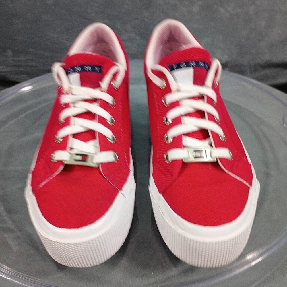 Tommy Hilfiger Womens Red Canvas Platform Sneakers Low Top W71100 Size 7M